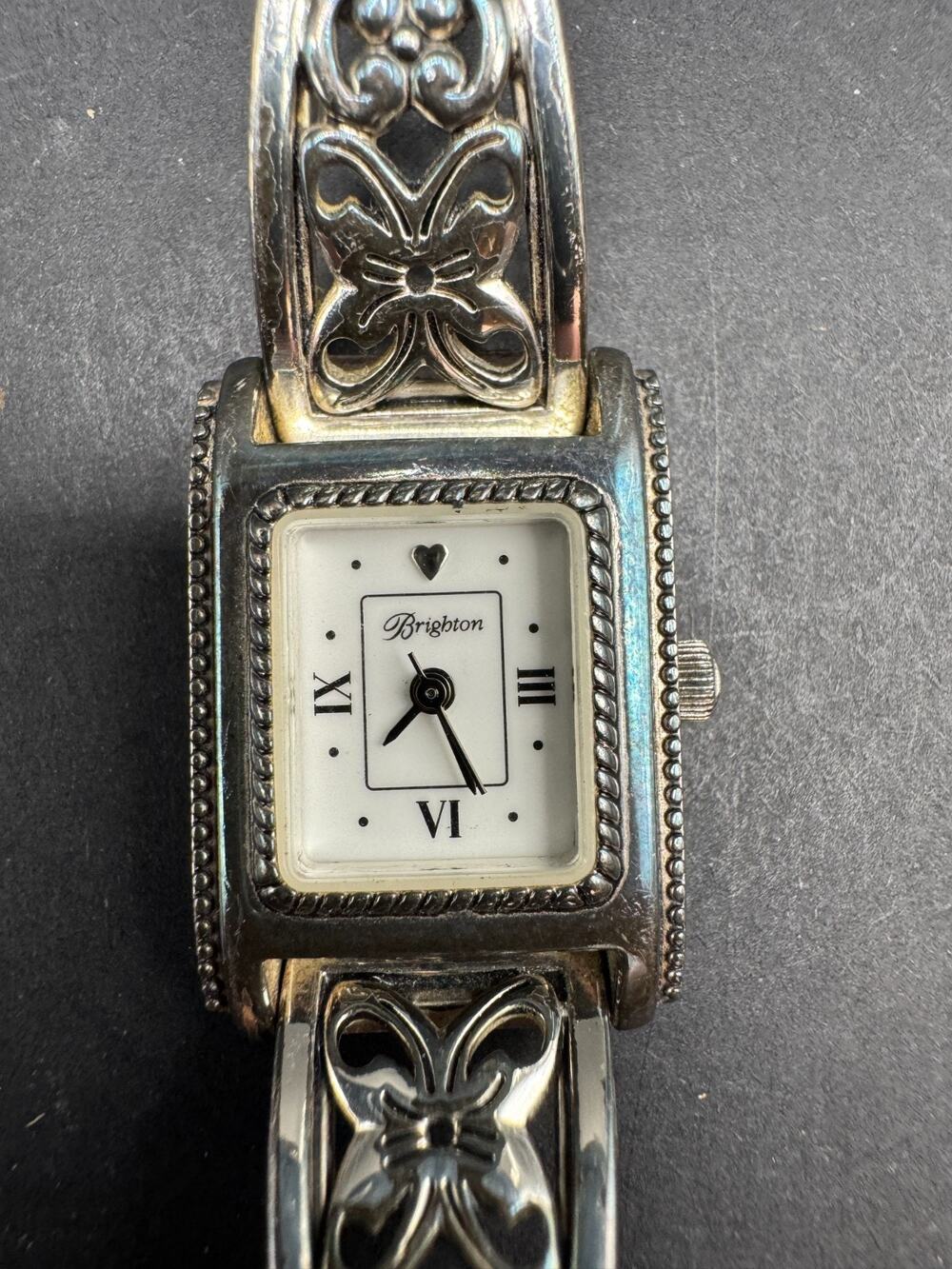 Brighton Hamilton Silver Tone Butterfly Metal Band Ladies Wrist Watch White Dial